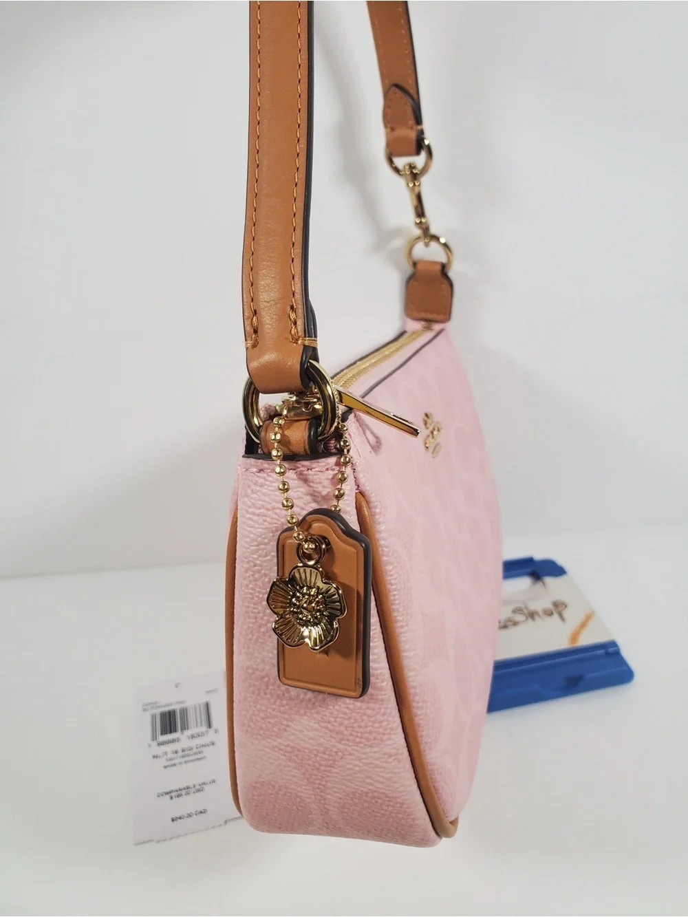 Coach Nolita 19 In Signature Canvas Gold/Powder Pink CDW31 NWT
